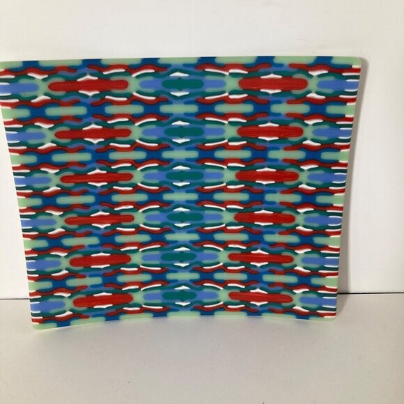 Tapestry Fused Art Glass Curved‎ Trinket Tray Plate Red Green Blue White 7.5 x 9 - Picture 5 of 6